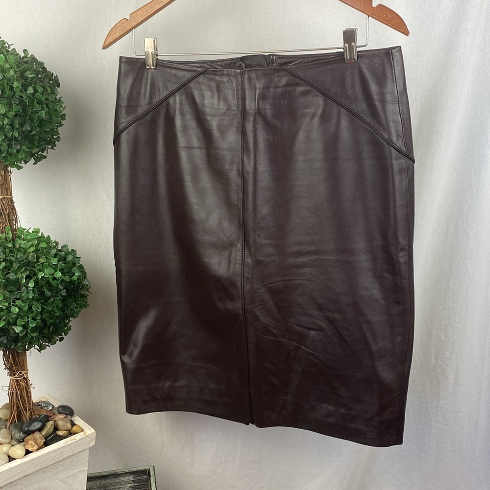 Victoria’s Secret 100% Leather Brown Chocolate Knee Length Skirt 10 - Picture 2 of 5